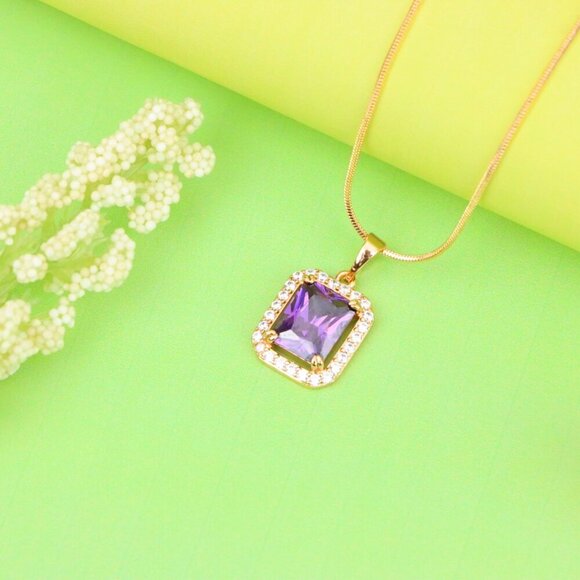"Purple Crystal Rose Gold Pendant with Sparkling White Stone Frame, XPPT1274 - Picture 13 of 13